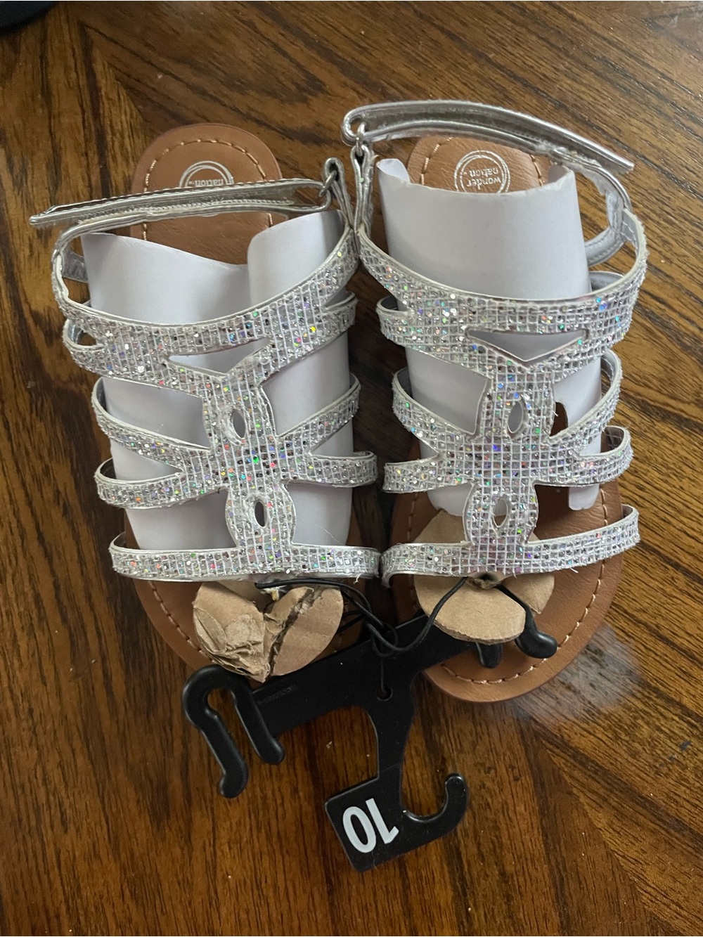 wonder nation Girls Holographic Silver Rhinestone Gladiator Sandals size 10 NWT